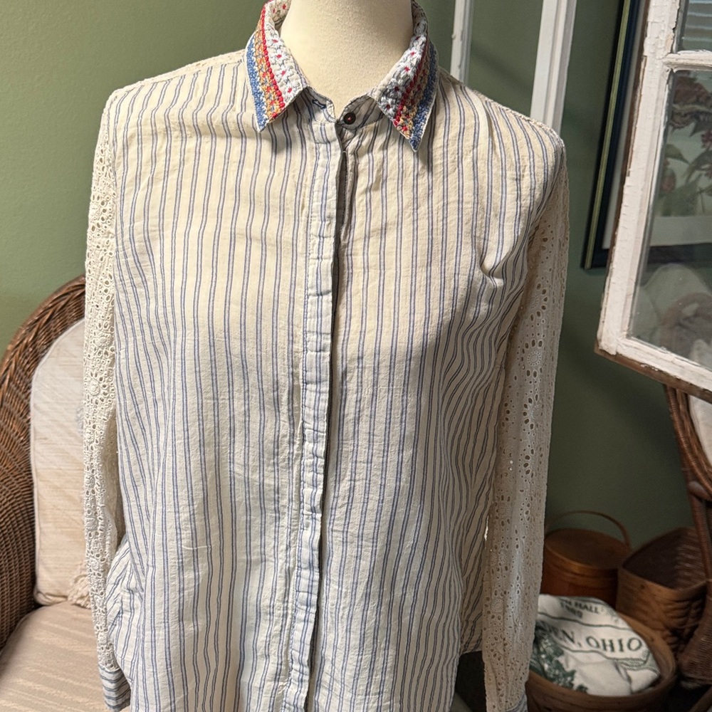 Johnny Was Lace & Embroidered Shirt